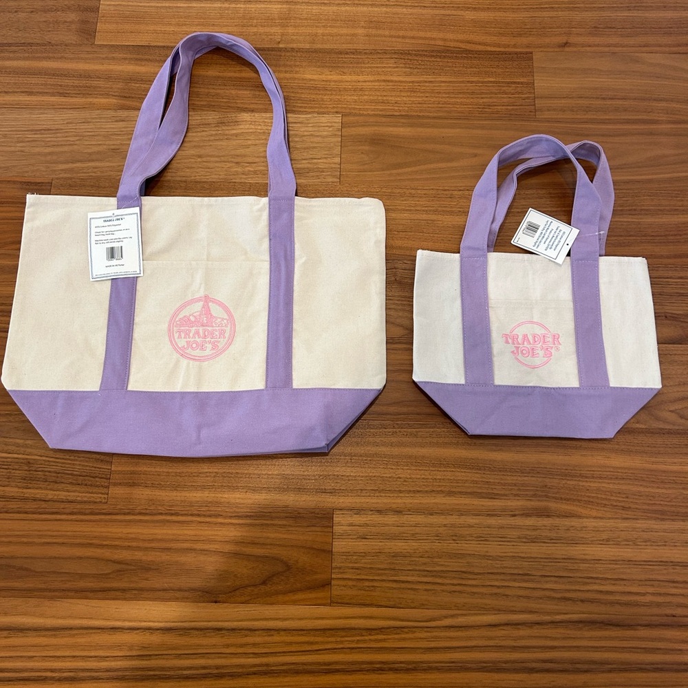Trader Joe's Cream and Lavender Canvas Tote Bag